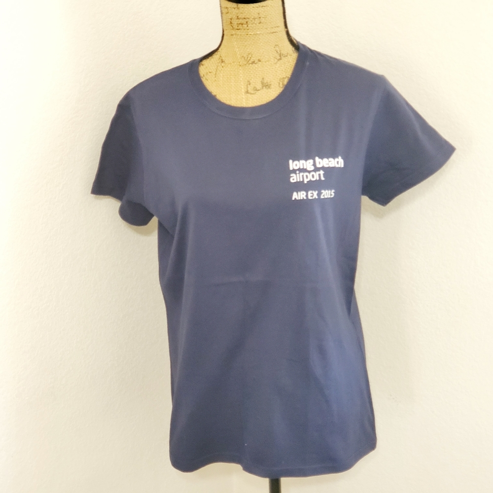 Long Beach Airport blue short sleeve graphic tee shirt dated 2015 sz.Lrg. NWOT